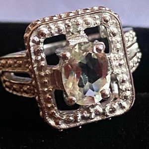 Vintage Art Deco square sterling silver Green Amethyst Ring sz 5.75